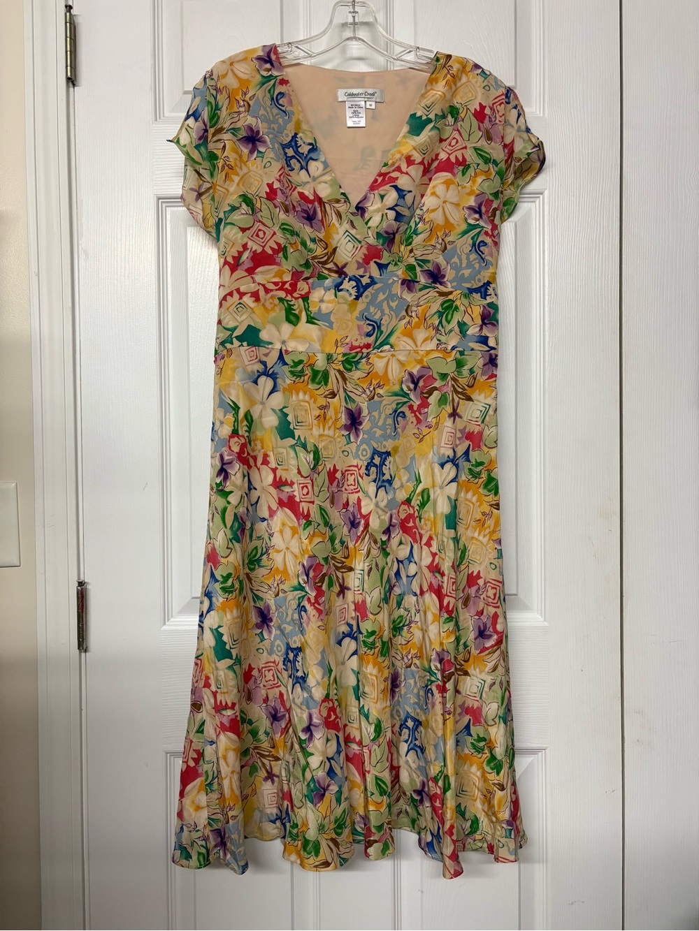 Coldwater Creek 100% Silk Vintage Midi Faux Wrap Dress Cottagecore Floral Sz 10